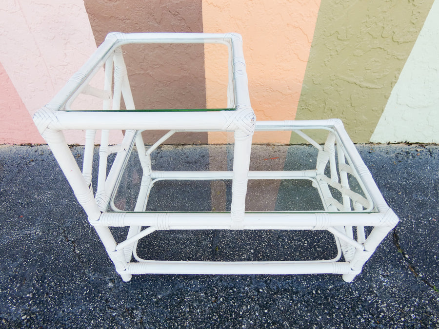 Two Tier Chippendale Rattan Side Table