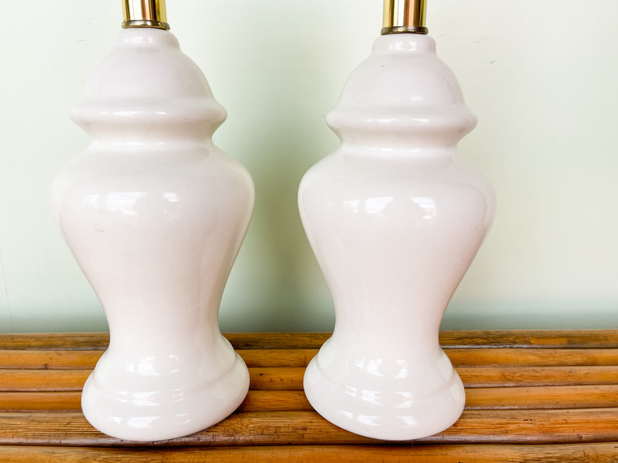 Pair of Sweet Petite White Ginger Jar Lamps