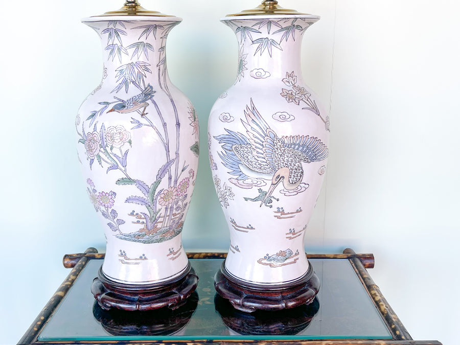 Pair of Ceramic Bird Lamps
