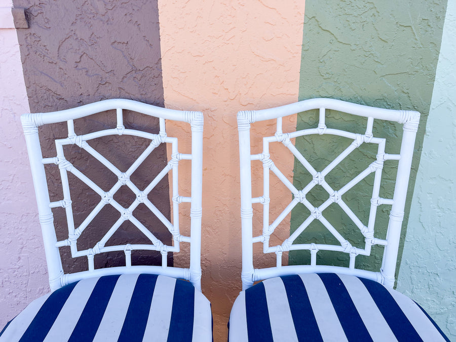 Pair of Striped Rattan Chairs
