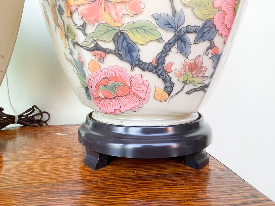Pair of Colorful Floral Ginger Jar Lamps