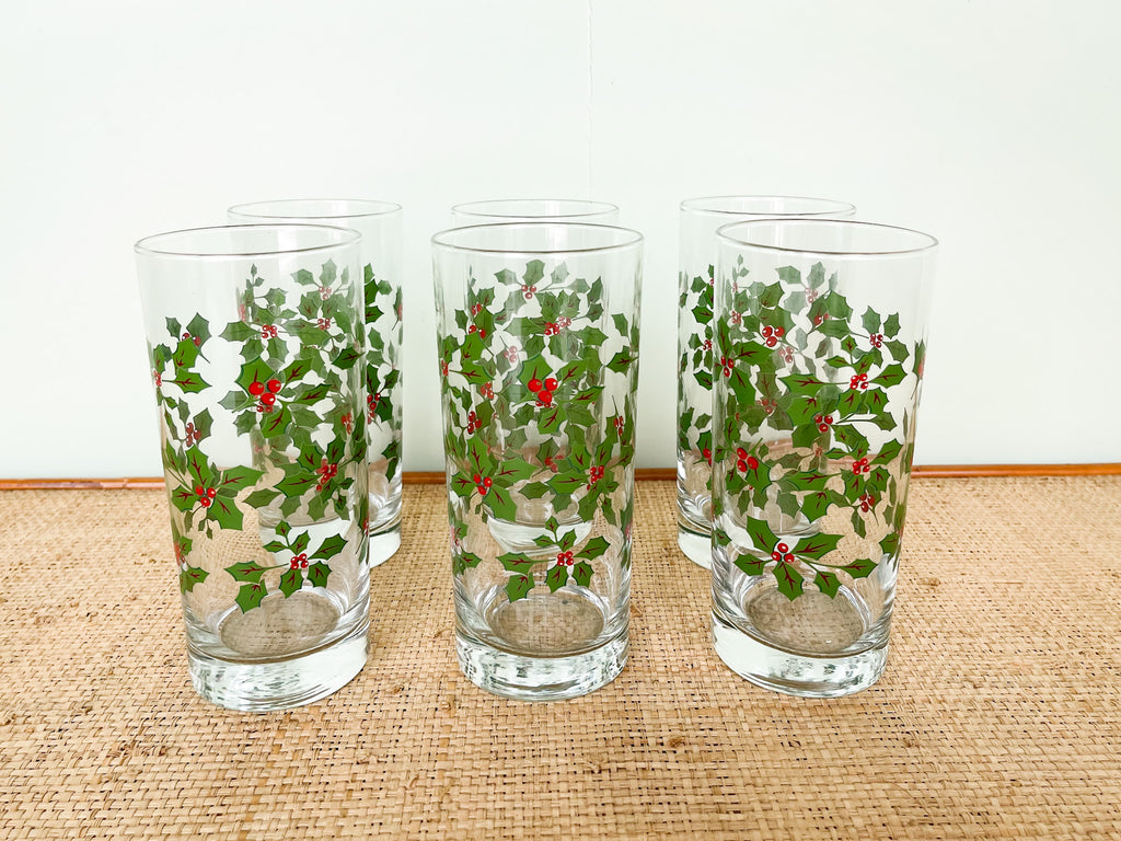 Set of Six Holly Glassware