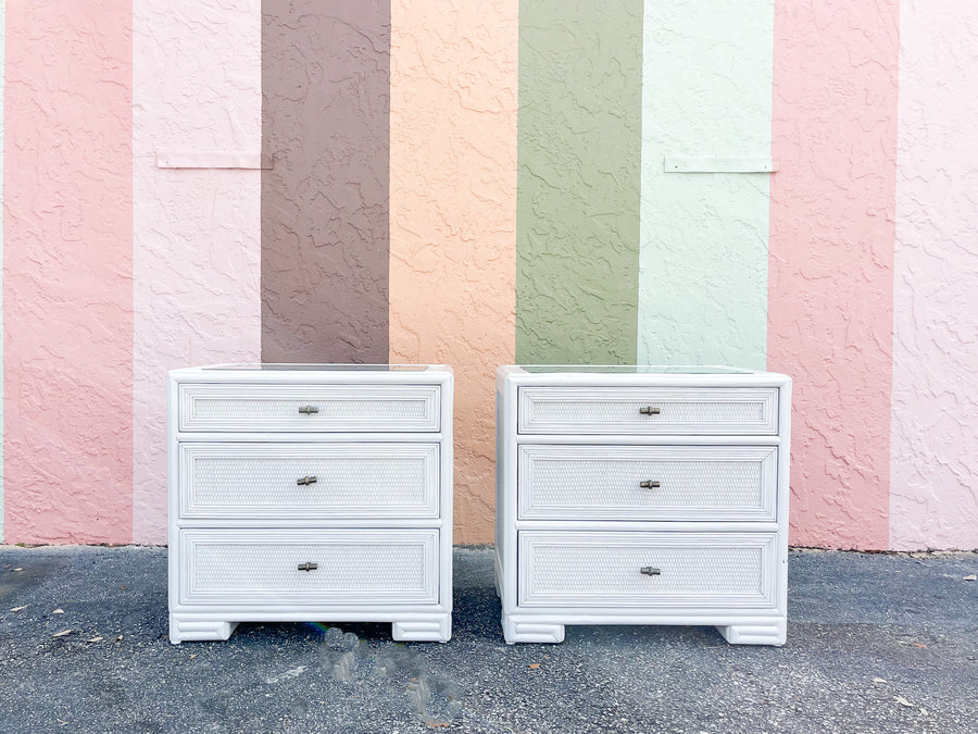 Pair of Ficks Reed Rattan Nightstands