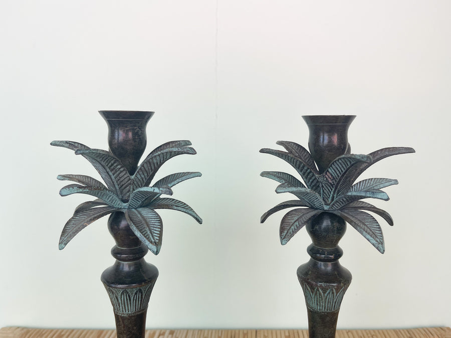 Pair of Brass Palm Tree Candlesticks