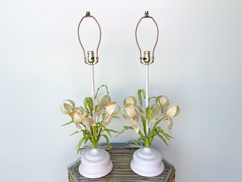 Pair of Tole Floral Lamps