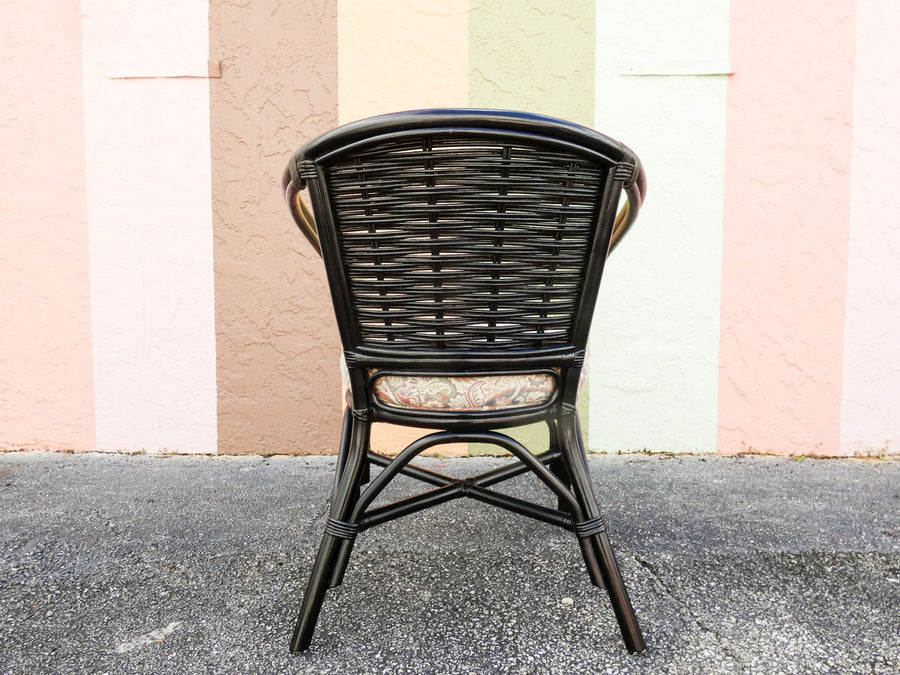 Pair of Painted Black Rattan Barrel Chairs