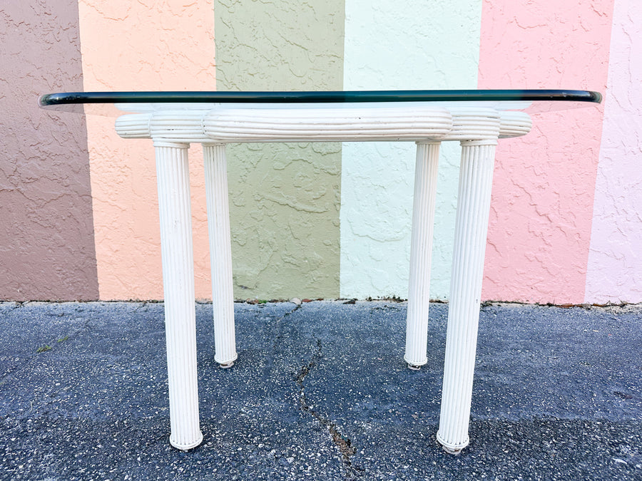 Pair of Geometric Pencil Reed Rattan Side Tables