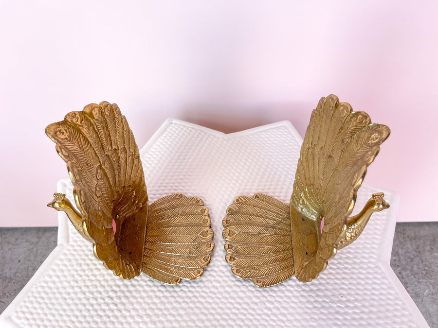 Pair of Brass Peacock Bookends