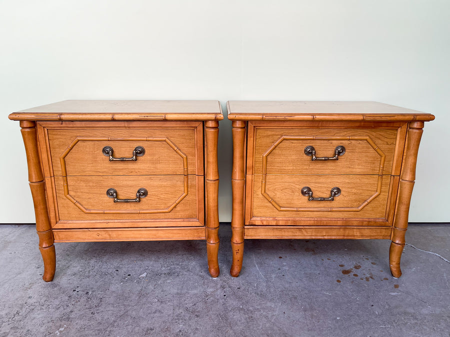 Pair of Natural Faux Bamboo Nightstands
