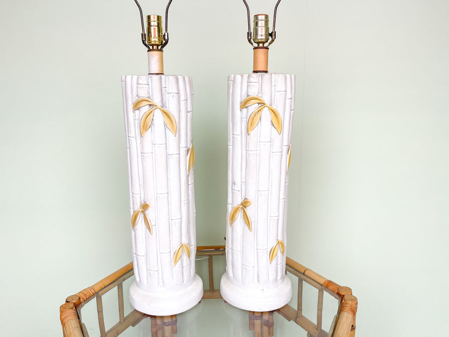 Pair of Faux Bamboo Leaf Lamps