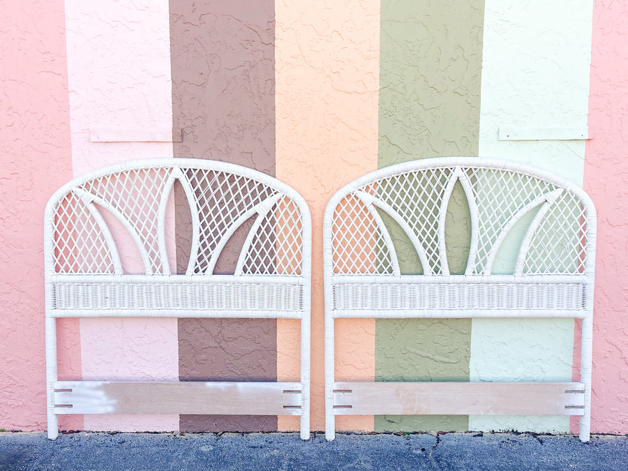 Pair of Palm Frond Wicker Twin Headboards