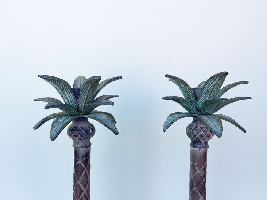 Pair of Brass Palm Tree Candlesticks