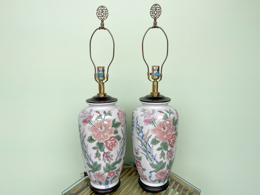 Pair of Colorful Floral Lamps