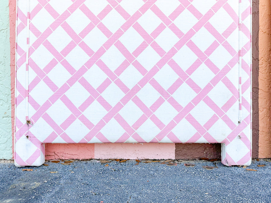 Pair of Pink Lattice Upholstered Twin Headboards