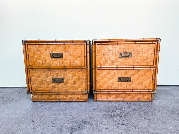 Pair of Island Style Woven Rattan Nightstands