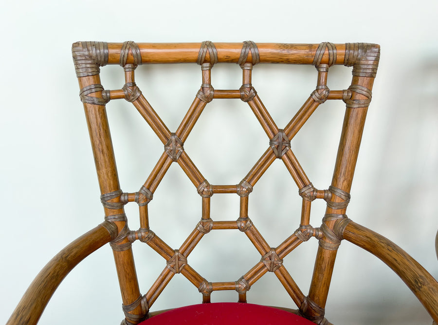 Pair of Rattan Fretwork Arm Chairs