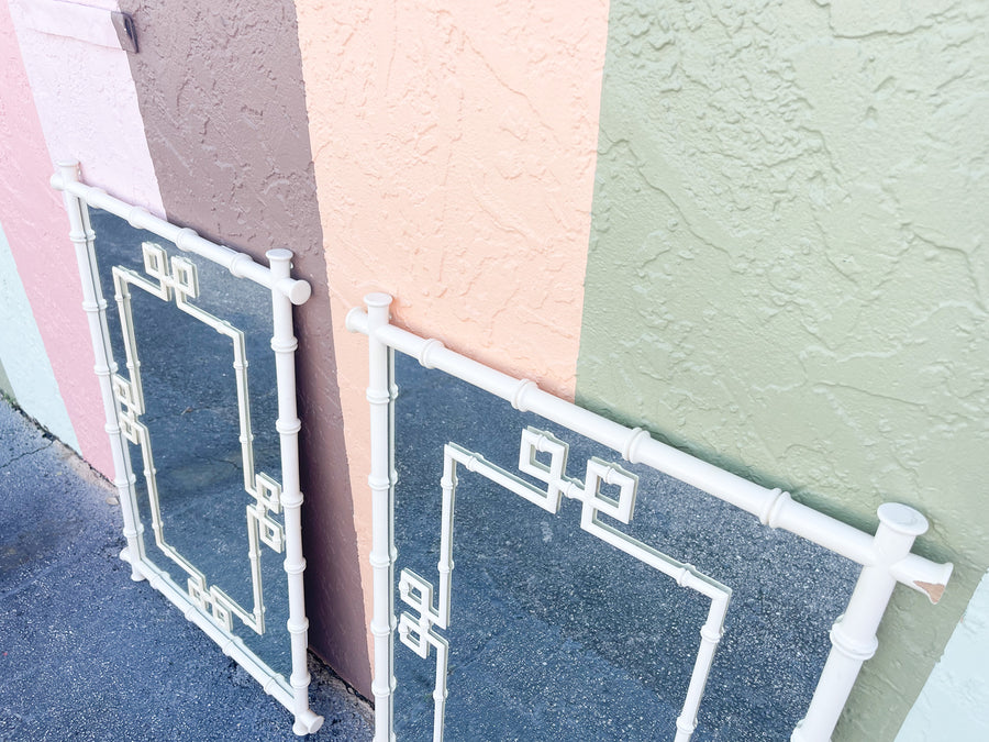 Pair of Faux Bamboo Greek Key Mirrors