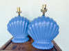 Pair of Cornflower Blue Shell Lamps