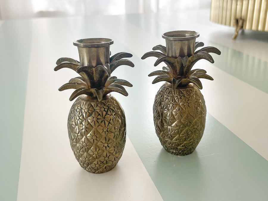 Pair of Brass Pineapple Candlesticks