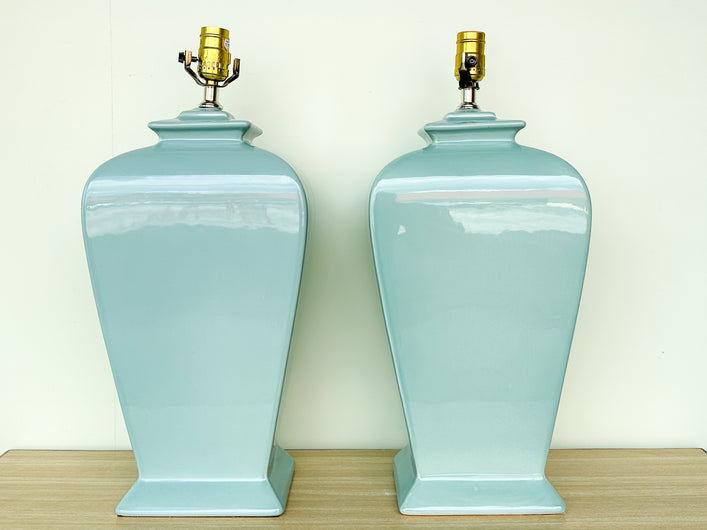 Pair of Robin Egg Blue Ceramic Lamps