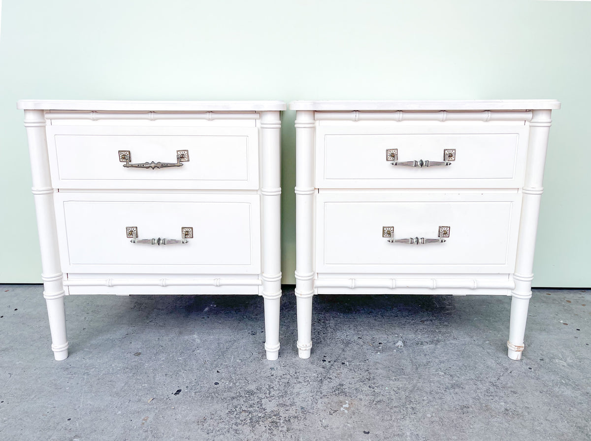 Pair of Palm Beach Chic Faux Bamboo Nightstands