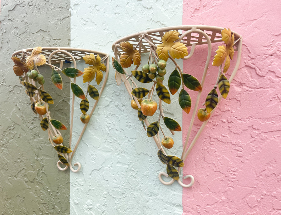 Pair of Tole Fruit Wall Shelves