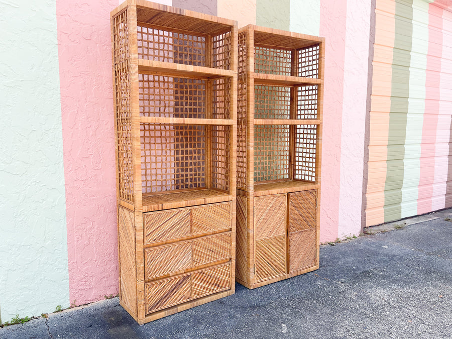 Pair of Coastal Chic Pencil Reed Etageres