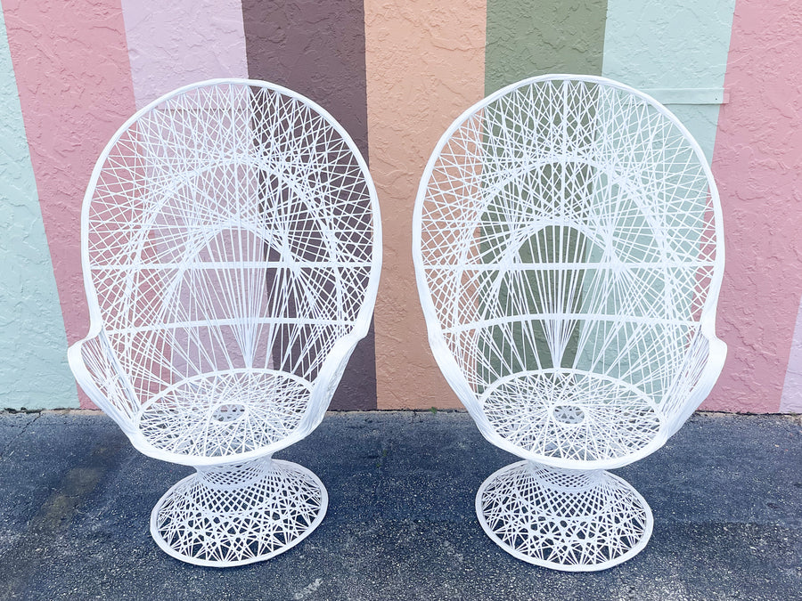 Pair of Chic White Webspun Peacock Chairs