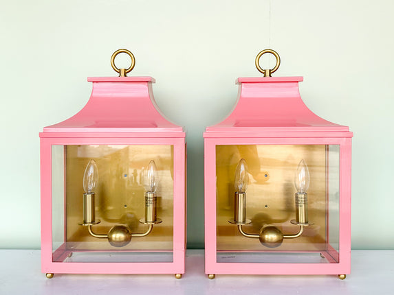 Pair of Modern Pink Pagoda Outdoor Sconces