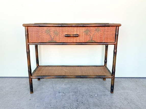 Old Florida Rattan Palm Tree Console