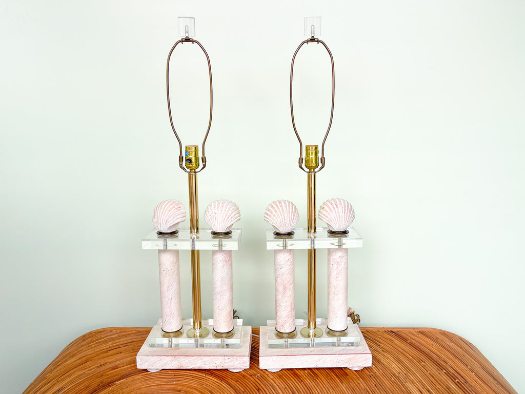 Pair of Hollywood Regency Style Shell Lamps