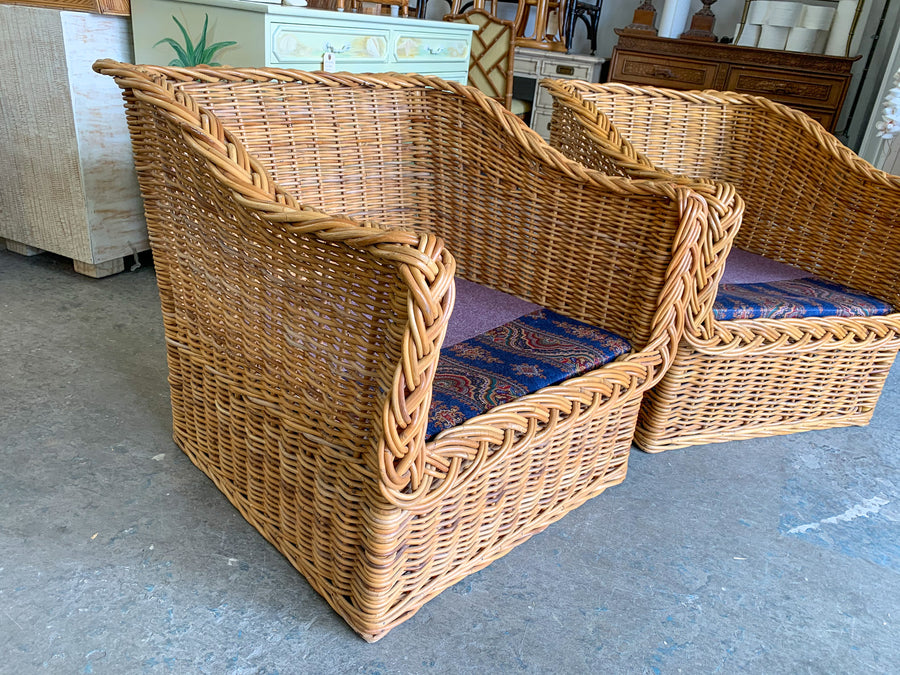 Pair of Wicker Works Rattan Lounge Chairs
