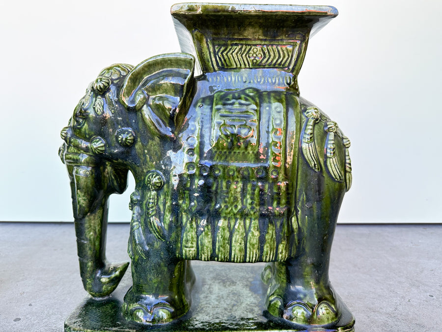 Pair of Terracotta Emerald Green Elephant Garden Seats