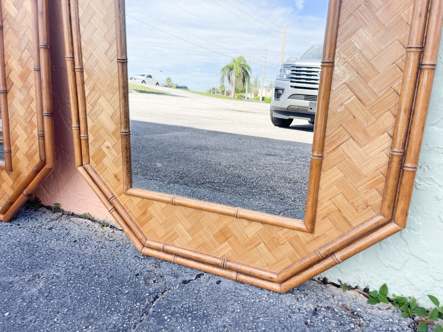 Pair of Faux Bamboo Rattan Octagon Mirrors