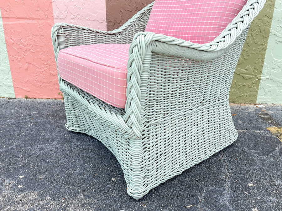 Pair of Preppy Braided Rattan Lounge Chairs