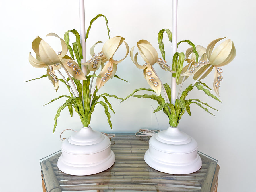 Pair of Tole Floral Lamps