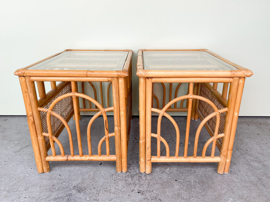 Pair of Island Style Rattan Side Tables