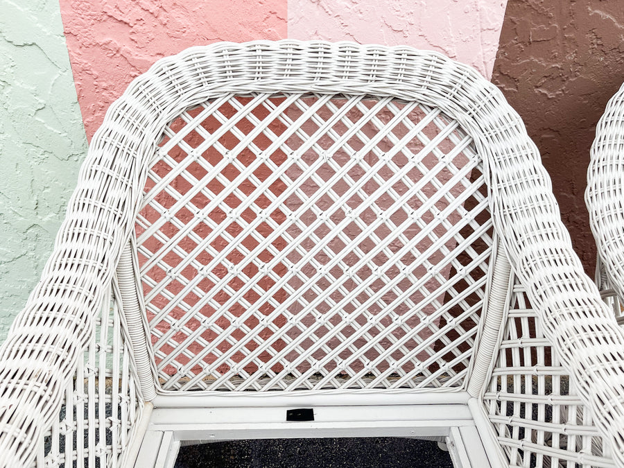 Pair of Palm Beach Braided Lattice Wicker Chairs