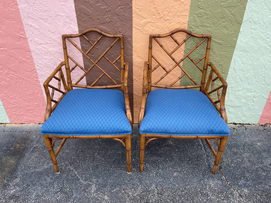 Pair of Faux Bamboo Chippendale Arm Chairs