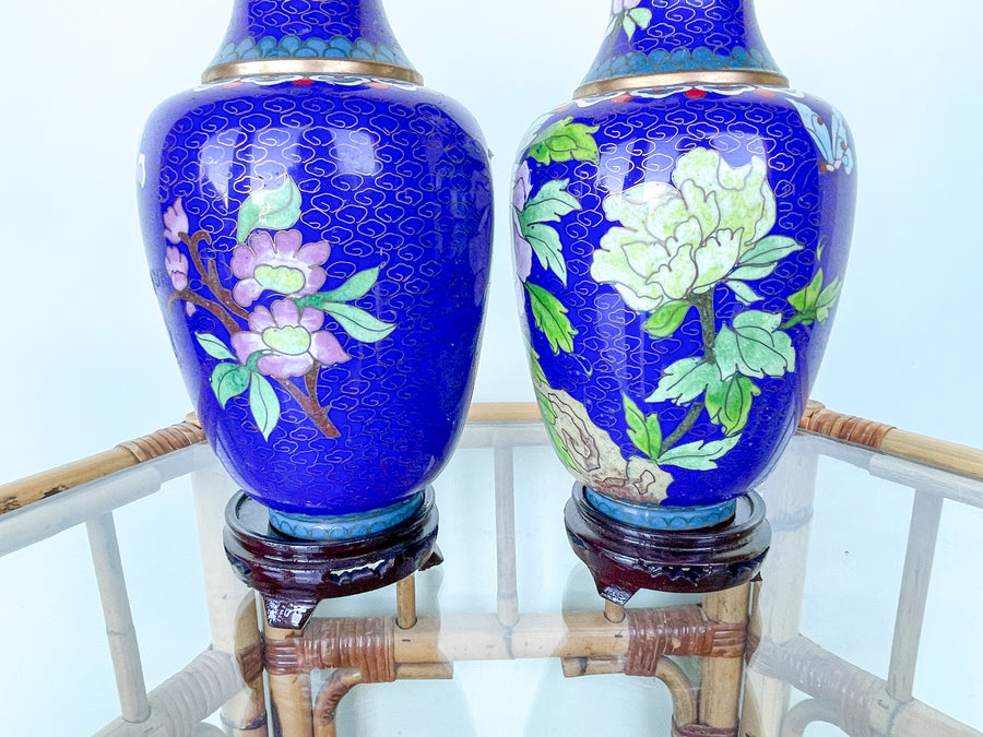 Pair of Floral Cloisonné Vases