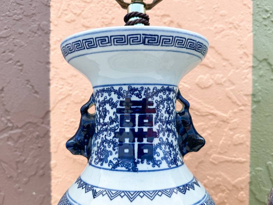 Pair of Blue and White Chinoiserie Lamps