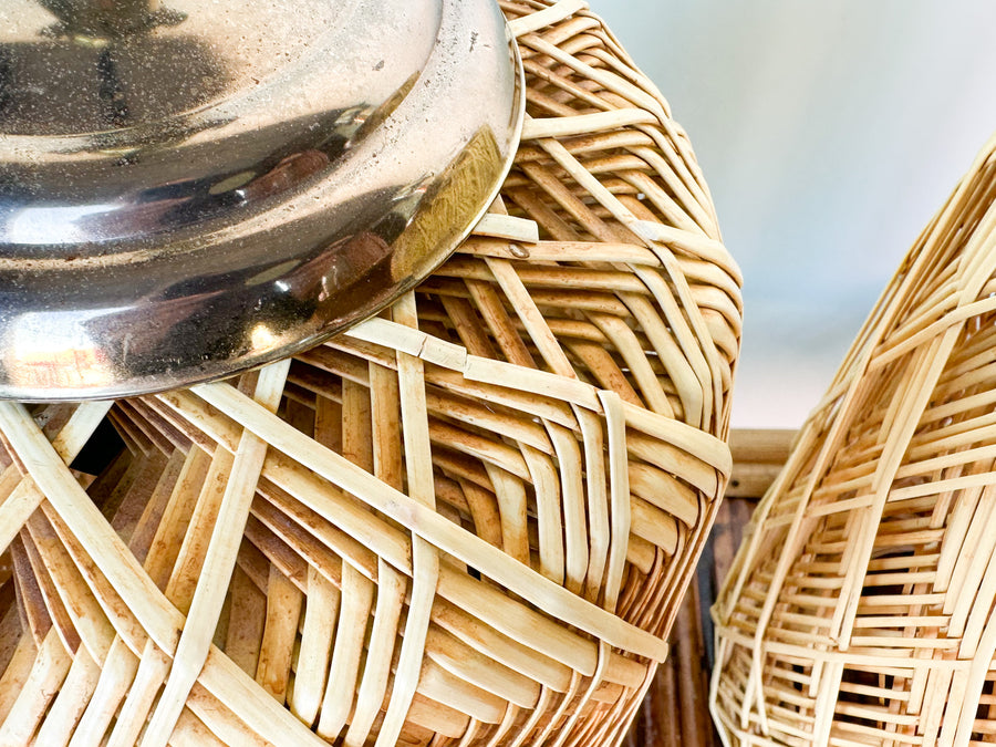 Pair of Coastal Woven Rattan Lamps