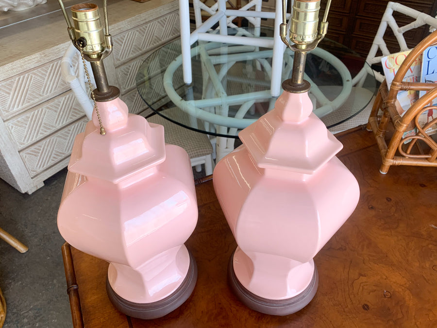 Pair of Blush Pink Ginger Jar Lamps