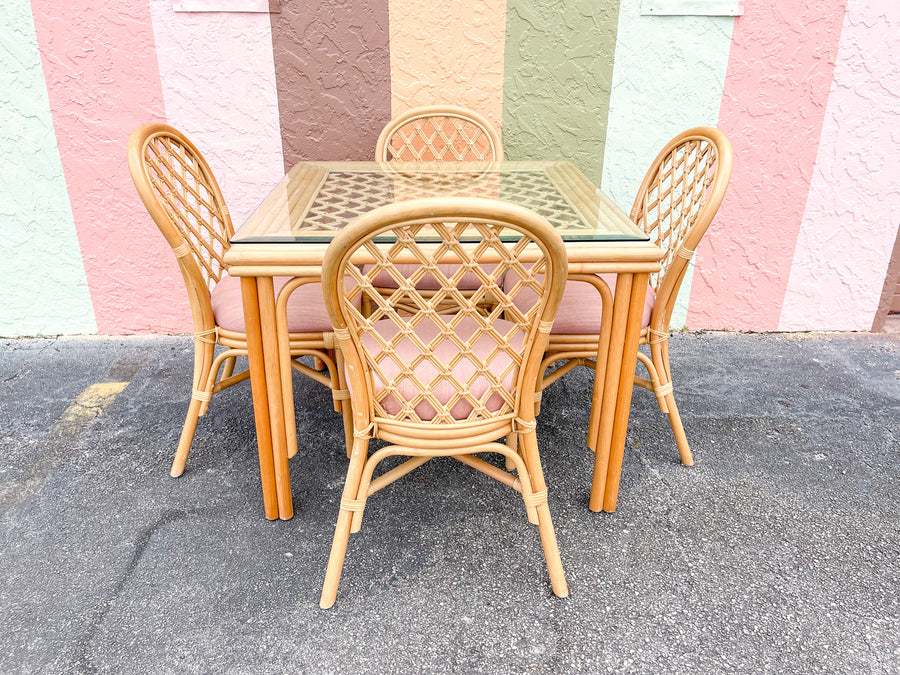 Lattice Love Honey Rattan Dining Table Set