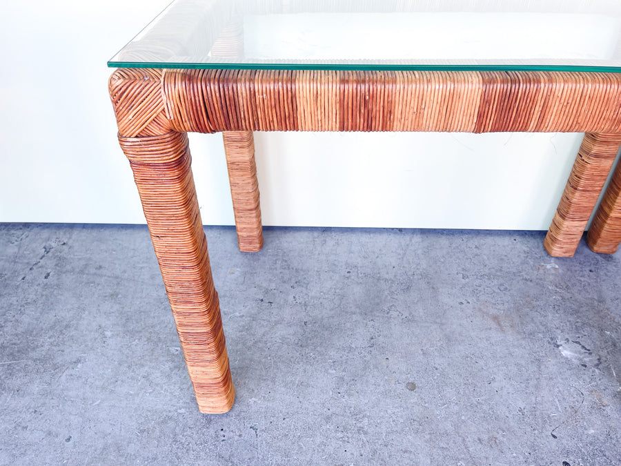 Pair of Island Chic Rattan Wrapped Side Tables