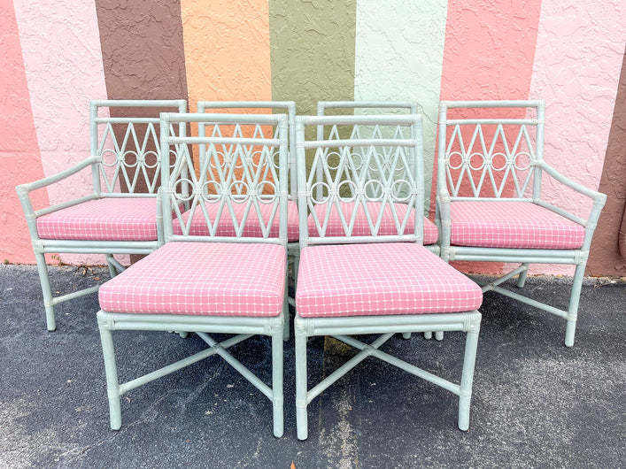 Set of Six Seaglass Rattan Dining Chairs