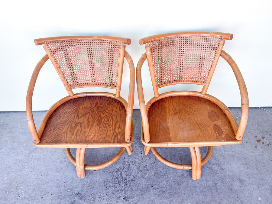 Pair of Sweet Cane and Rattan Pagoda Chairs