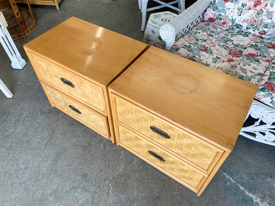 Pair of Woven Rattan Night Stands