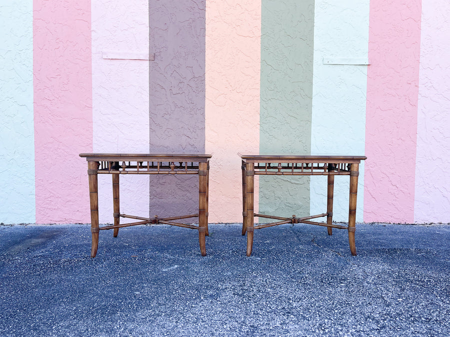 Pair of Thomasville Faux Bamboo Side Tables
