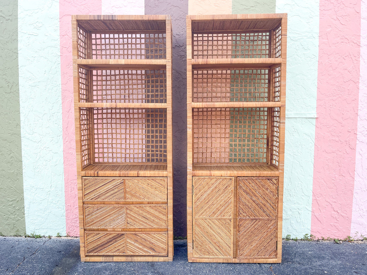 Pair of Coastal Chic Pencil Reed Etageres